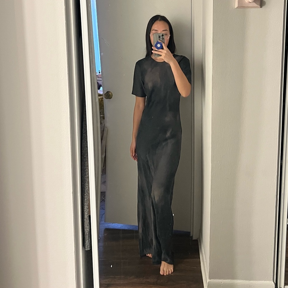 Silk Laundry Short Sleeve Dress in Smoke
